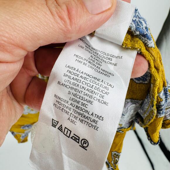 Anthropologie Boho Floral Midi Dress Mustard Yellow Blue Print Flutter Sleeve M - Picture 8 of 8